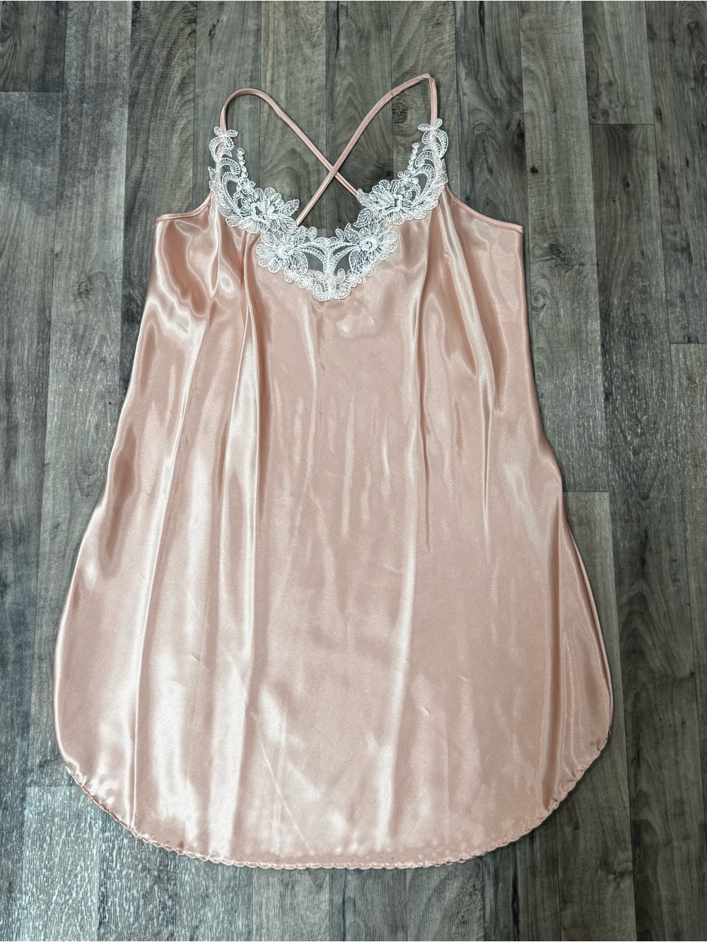 Vintage Petra Fashions Pink Satin Lace Chemise Nightgown USA Size L